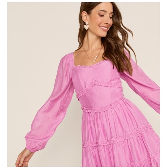 Francesca’s Cottagecore Vickie Long Sleeve Ruffle Tiered Mini Dress NWT LARGE - Picture 4 of 6